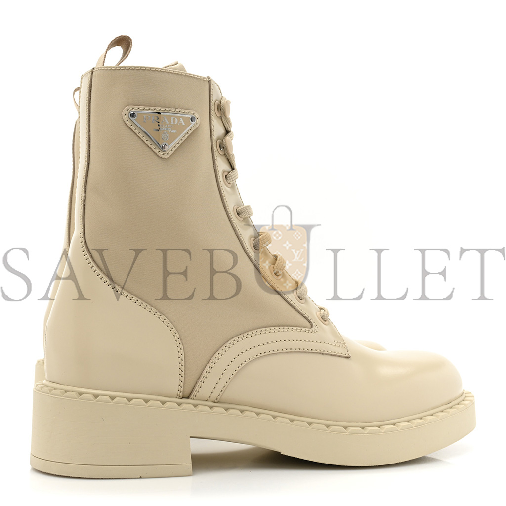 PRADA SPAZZOLATO RE-NYLON METAL TRIANGLE LOGO WOMENS 50MM COMBAT BOOTS 39.5 DESERTO